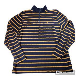 IZOD Golf Pullover Shirt 1/4 ZIP Mens XL Yellow Blue Striped Long Sleeve